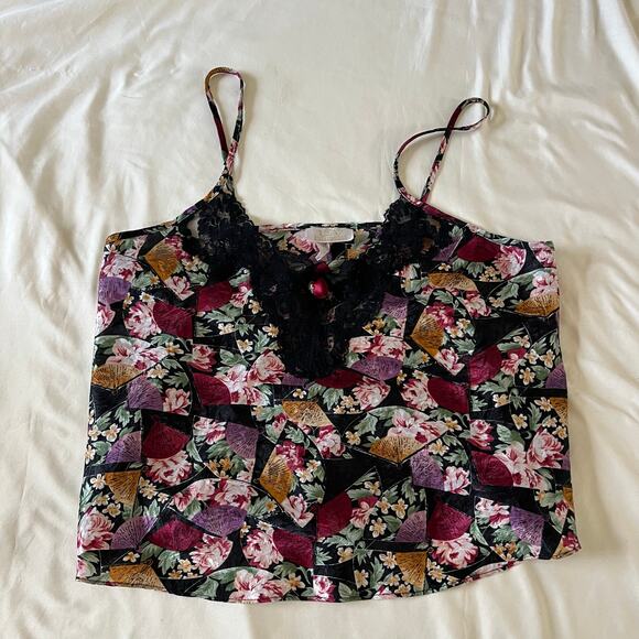 Vtg Y2K 2000s Dark Floral Lace Trim Cami Tank Top Wmns M Whimsgoth Fairycore - Picture 2 of 7